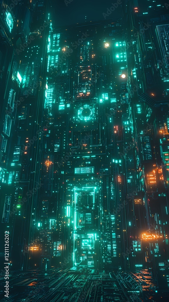 Digital technology green and blue neon realism universe poster background Digital technology green and blue neon realism universe poster background