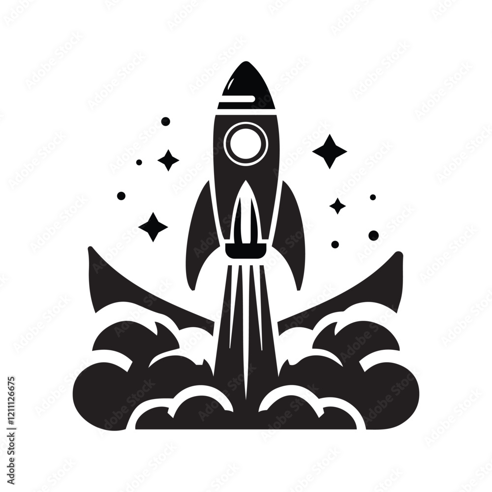 Fototapeta premium Rocket Launch Icon Silhouette Vector Illustration