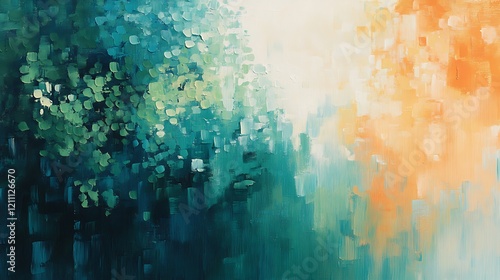 Abstract Green Teal Orange Impasto Painting Texture