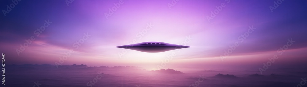 Obraz premium A mysterious, hovering object is silhouetted against a vibrant purple and pink sunset, creating an otherworldly atmosphere.