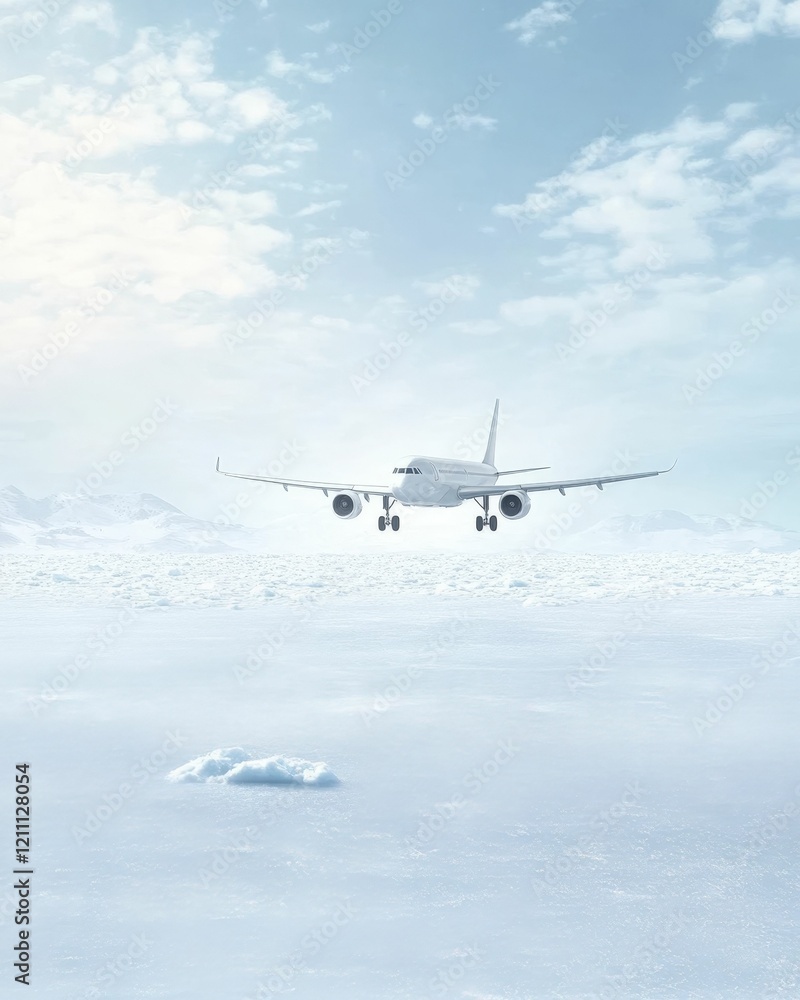 Obraz premium A plane is gliding through a serene sky filled with soft clouds, capturing a peaceful moment in air travel.