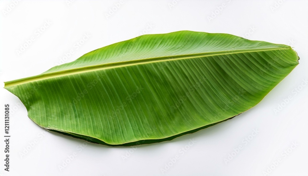 Fototapeta premium Vibrant green banana leaf on white background.