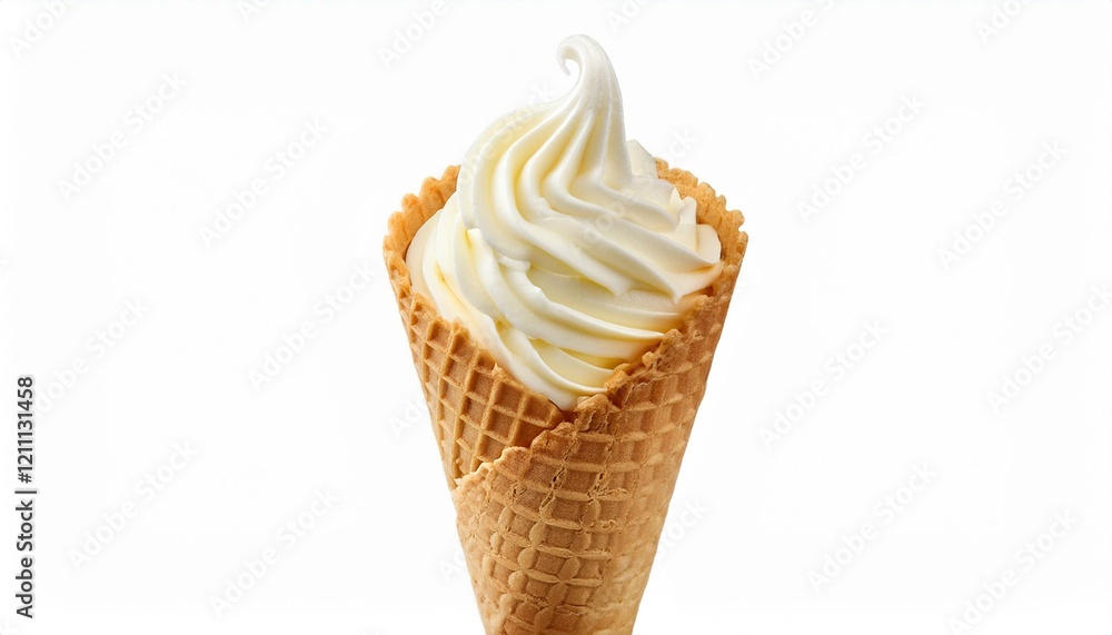 Creamy vanilla soft serve in a waffle cone. Creamy vanilla soft serve in a waffle cone.