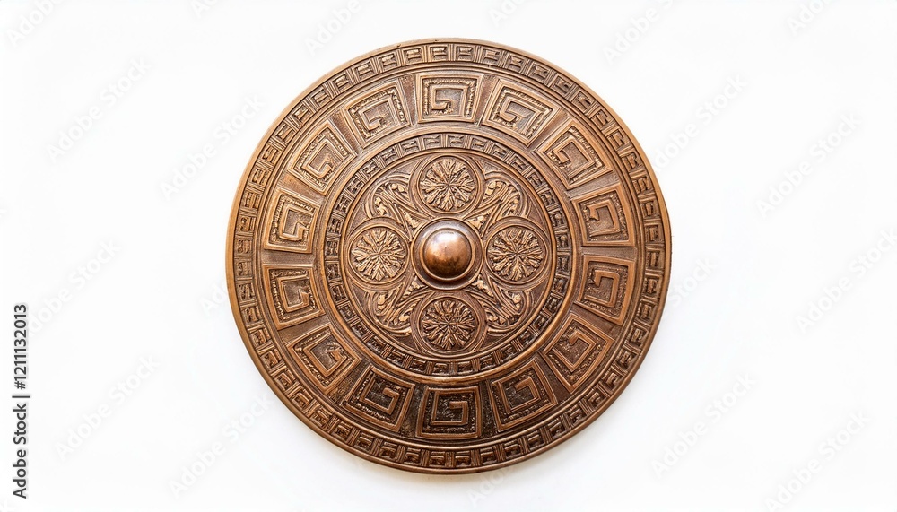 Fototapeta premium Intricate bronze wall decor with a Greek key pattern.