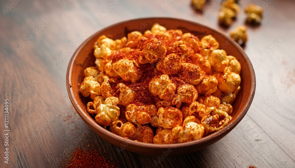Spicy popcorn in a rustic bowl. A delicious and crunchy snack. Spicy popcorn in a rustic bowl. A delicious and crunchy snack.