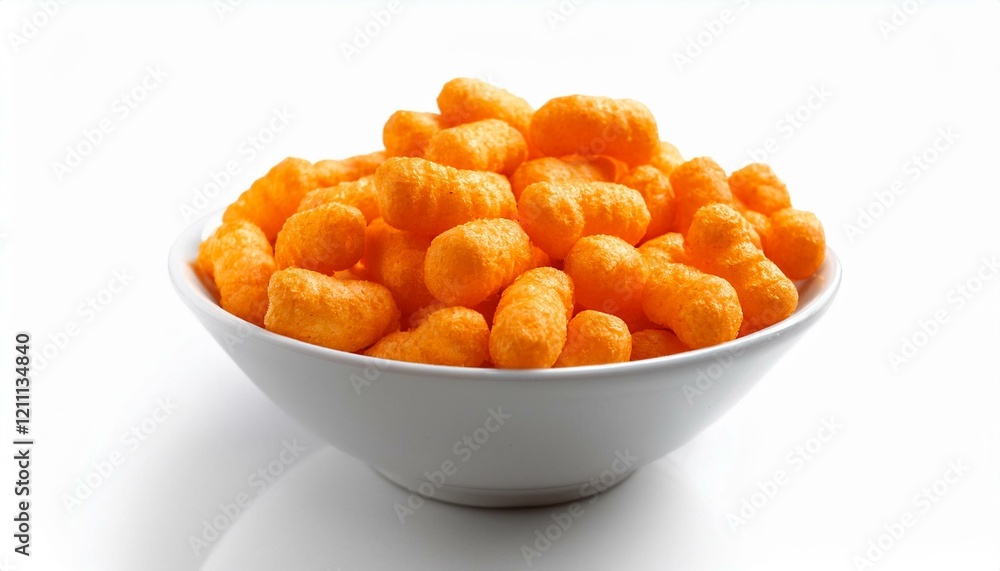 A bowl of crunchy, cheesy snacks.