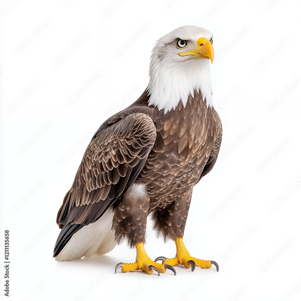Fototapeta premium Majestic bald eagle standing proudly with striking features highlighting its natural beauty and power.