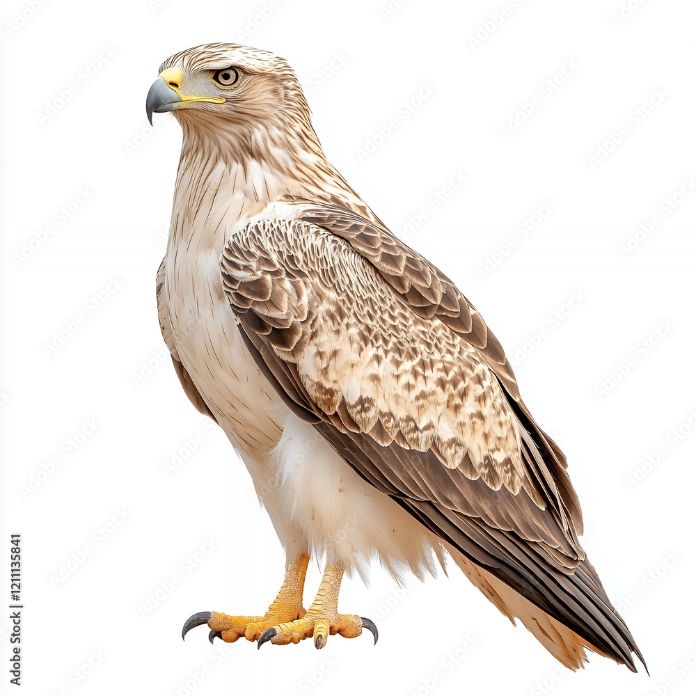 Obraz premium Majestic hawk displaying its beauty with striking brown and white feathers in a powerful pose
