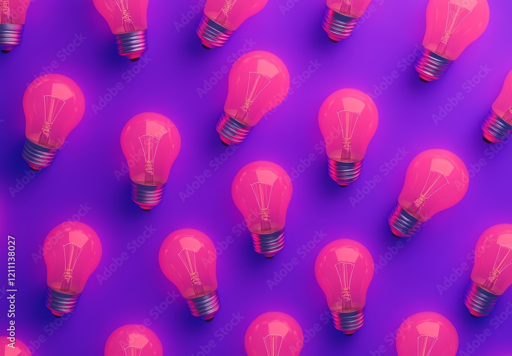 Pink lightbulbs pattern on purple background. Pink lightbulbs pattern on purple background.
