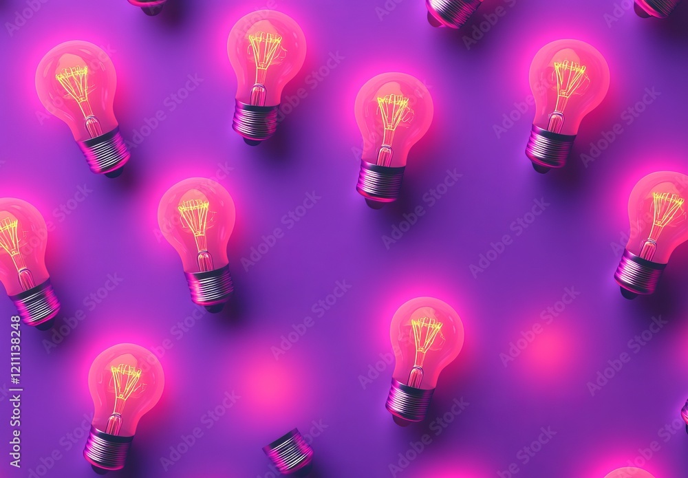 Glowing light bulbs pattern on purple background. Glowing light bulbs pattern on purple background.