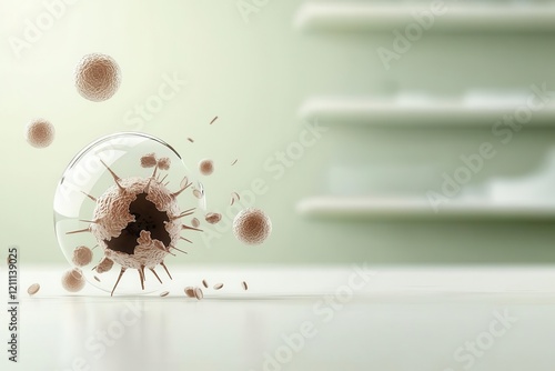 Cancer cell apoptosis, dying cells in action, realistic detailing, 3D illustration
