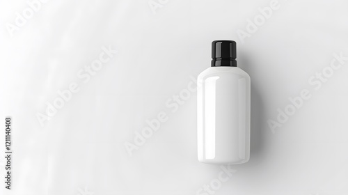 A front view of a white bottled shampoo with a black cap