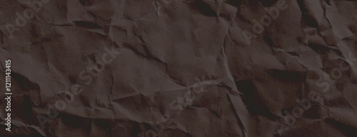 A crumpled paper background with a dark brown color. The background has a textured, wrinkled appearance in brown tones. Paper texture background vector. Brown background.