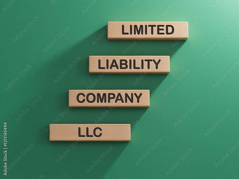 LLC - Limited liability company. Wooden cubes with word LLC.Business and LLC concept. Copy space.3D rendering on green background. LLC - Limited liability company. Wooden cubes with word LLC.Business and LLC concept. Copy space.3D rendering on green background.