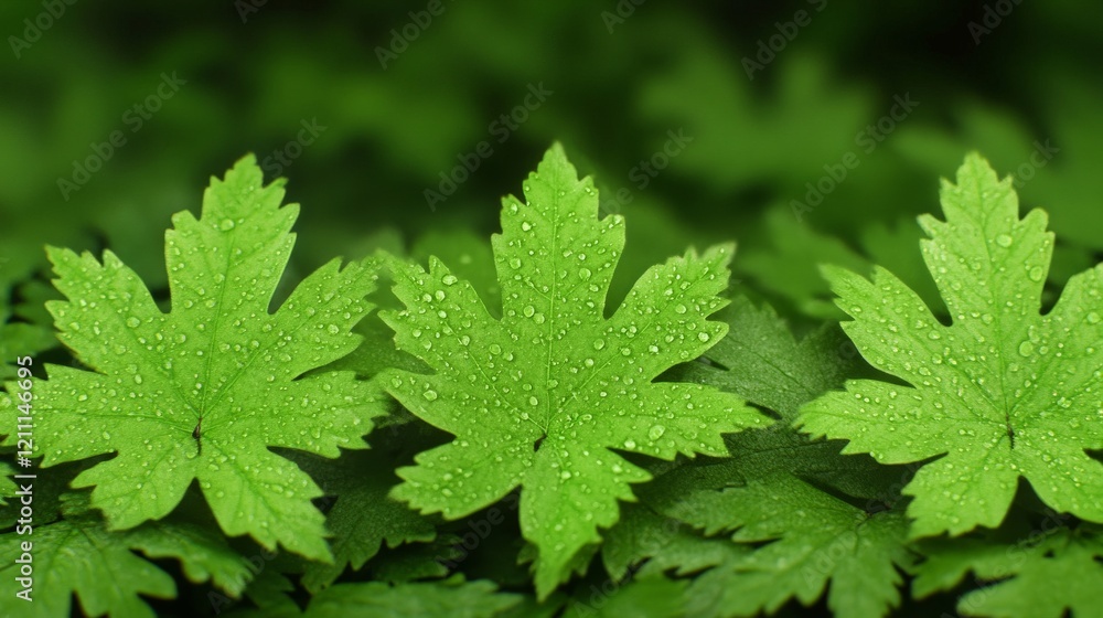 Dew-Kissed Maple Leaves: Three vibrant green maple leaves, adorned with glistening dewdrops, take center stage, creating a refreshing and serene close-up. Dew-Kissed Maple Leaves: Three vibrant green maple leaves, adorned with glistening dewdrops, take center stage, creating a refreshing and serene close-up.