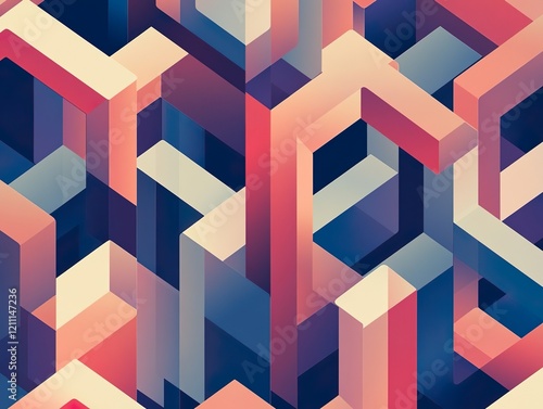 Isometric geometric blocks in vibrant gradient colors, creating a playful and modern 3d illusion with depth and perspective. photo