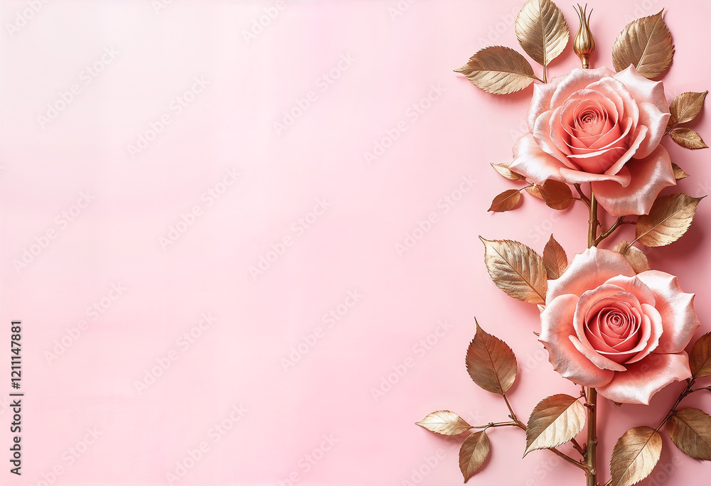 Fototapeta premium AI Images of Rose golden roses on a pink background. Background for Valentine's Day.