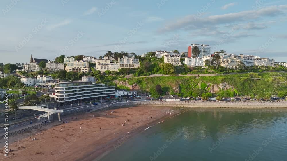 Torquay Marina and Beach from a drone, Torbay, Devon, England, Europe Torquay Marina and Beach from a drone, Torbay, Devon, England, Europe