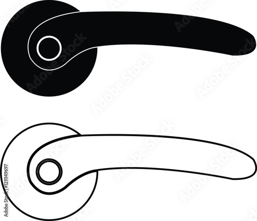 Door handles icon set. Locks handles on the door in the house, hotel. Black flat and line vector collection isolated on transparent background. Metal items interior symbols doorknob realistic.