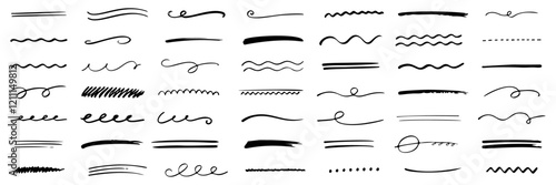 set of hand drawn underlines by pen, pencil, marker. Vector strokes