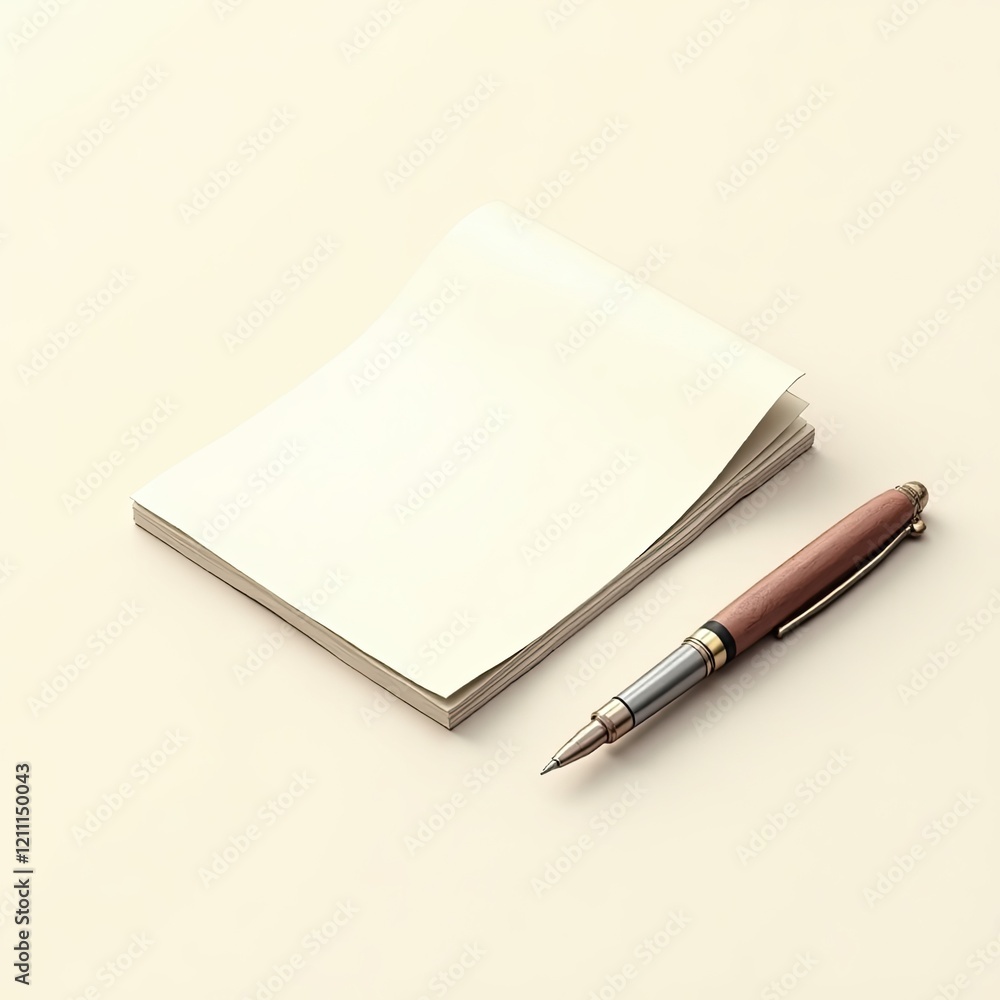 An isometric depiction of white paper and pen An isometric depiction of white paper and pen