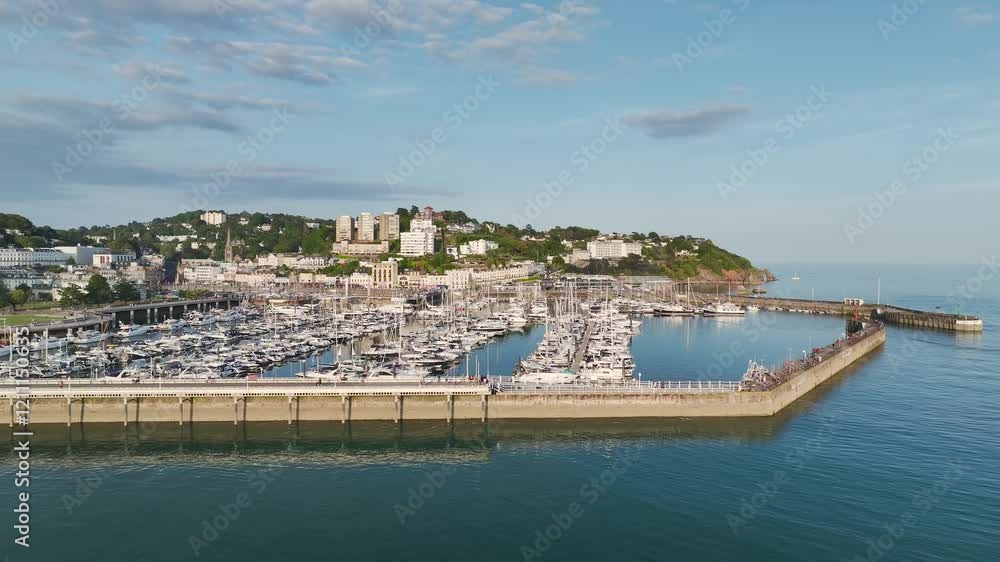 Torquay Marina and Beach from a drone, Torbay, Devon, England, Europe Torquay Marina and Beach from a drone, Torbay, Devon, England, Europe
