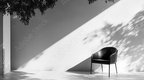 Black Leather Chair Minimalist Room Sunlight Shadows photo