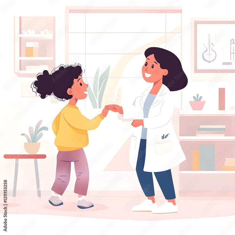 Fototapeta premium 어린 아이 환자를 돌보는 소아과 의사 진료 모습, 생성형 AI