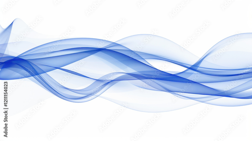 Fototapeta premium Soft blue waves flow gracefully across white background, creating serene and calming effect. smooth curves evoke sense of tranquility and fluidity