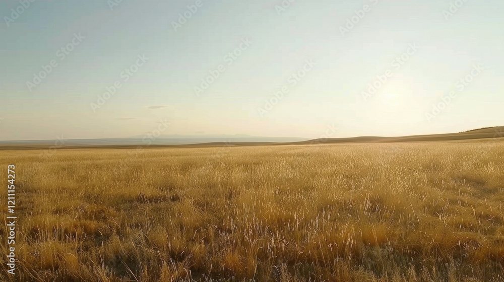 vast golden field under clear sky, showcasing beauty of nature and tranquility. landscape stretches far into distance, creating serene atmosphere vast golden field under clear sky, showcasing beauty of nature and tranquility. landscape stretches far into distance, creating serene atmosphere
