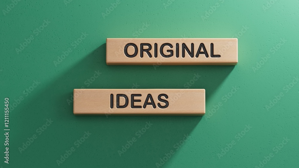Original ideas. Concept word Original ideas on wooden cubes.Business and Original ideas concept. Wooden cube blocks. Copy space.3D rendering on green background. Original ideas. Concept word Original ideas on wooden cubes.Business and Original ideas concept. Wooden cube blocks. Copy space.3D rendering on green background.