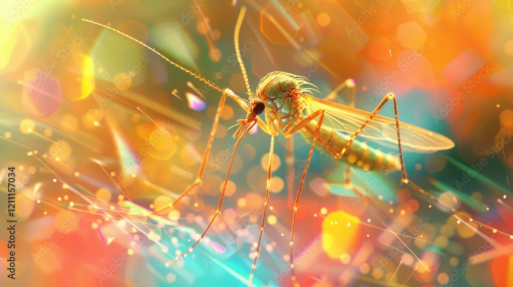 A Vibrant Golden Mosquito In A Sparkling Light Show A Vibrant Golden Mosquito In A Sparkling Light Show