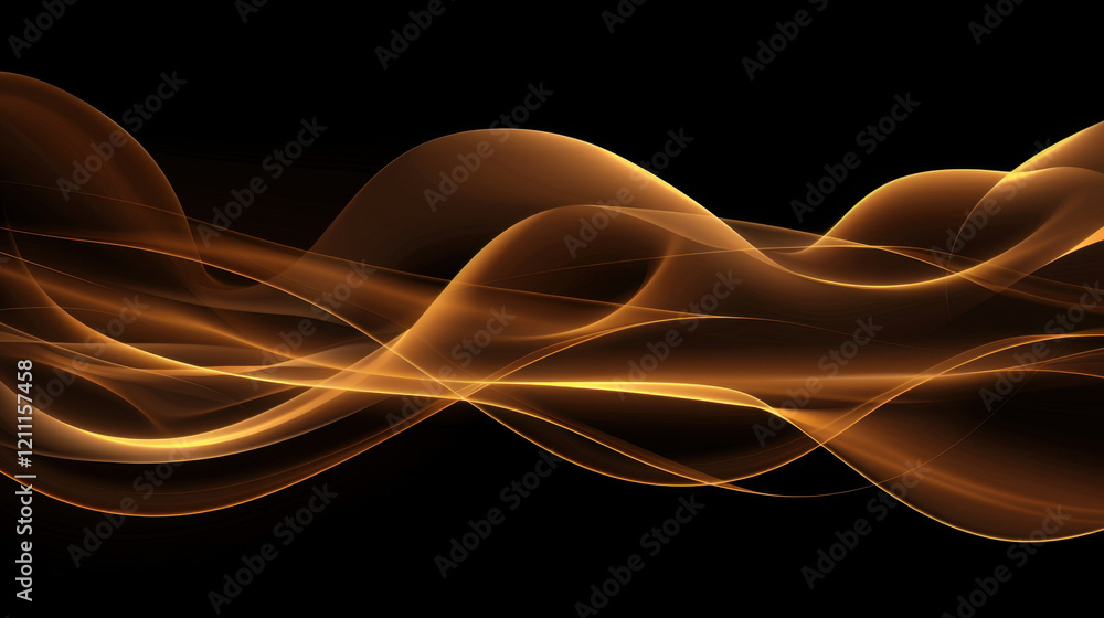 Abstract golden wave patterns on black background create sense of movement and elegance, perfect for design projects or digital art Abstract golden wave patterns on black background create sense of movement and elegance, perfect for design projects or digital art