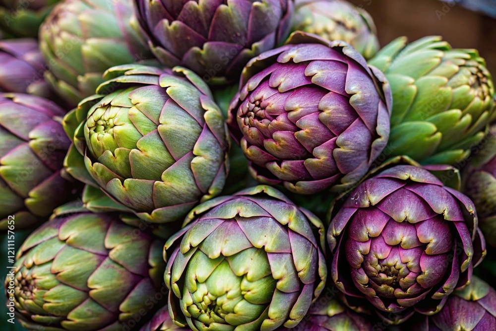 Fototapeta premium Fresh Purple Artichokes – A Gourmet Delight and Nutritional Powerhouse