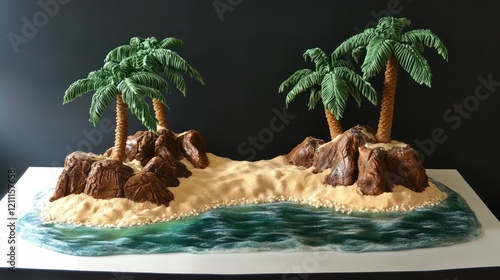 Tropical Island Cake Paradise: A Delicious Edible Landscape photo