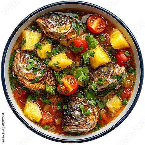 Fish head soup with tomatoes ,pineapple green onions
 photo