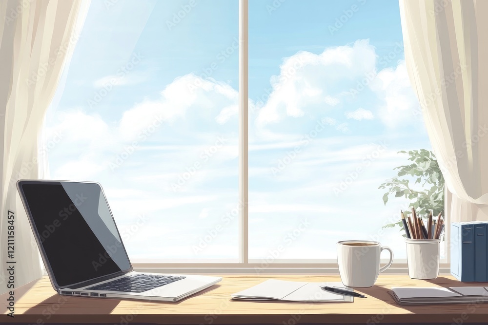Laptop Window View: Sunny Day Work Laptop Window View: Sunny Day Work