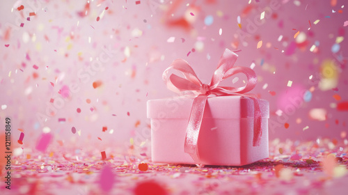 A pink gift box with a satin ribbon is shown in an elegant wrapping, ideal for Valentine's Day gifts romantic gesture encapsulates love. AI generative