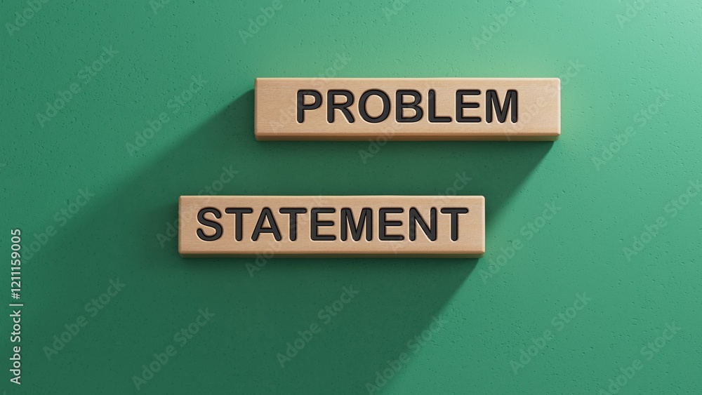 Naklejka premium problem statement, business, financial concept. For business planning. Wooden cube blocks. Copy space.3D rendering on green background.
