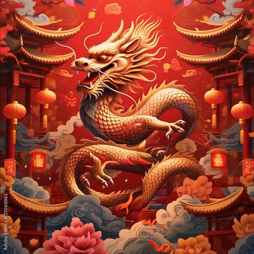 Fototapeta premium chinese dragon statue at the temple during chinese new year celebration