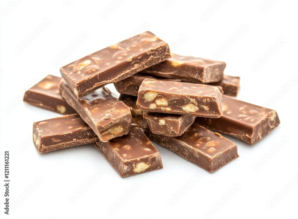 Milk chocolate bar pieces with nuts isolated on white. Milk chocolate bar pieces with nuts isolated on white.