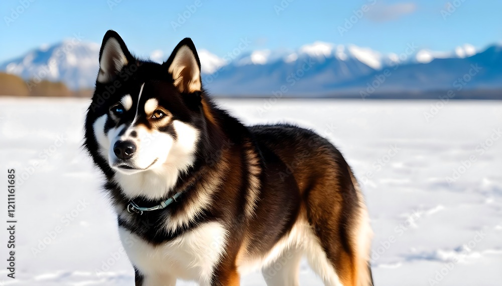 Stunning Siberian Husky in Snowy Mountains Landscape