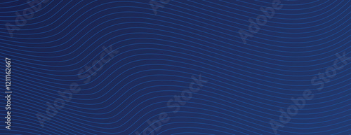 Abstract background with dark blue background and wavy blue lines. The blue color and lines create a dynamic, flowing texture. Modern wavy line pattern background. Blue background vector.