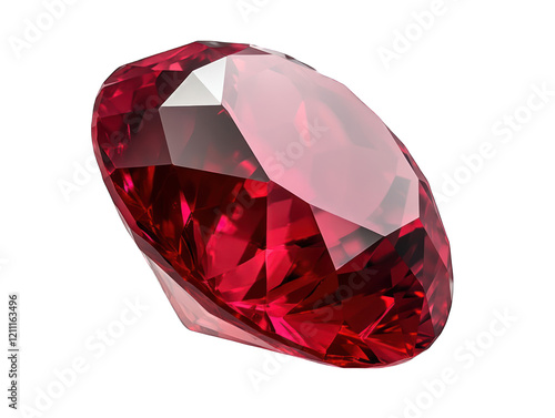 Red gemstone with faceted cut isolated on transparent background