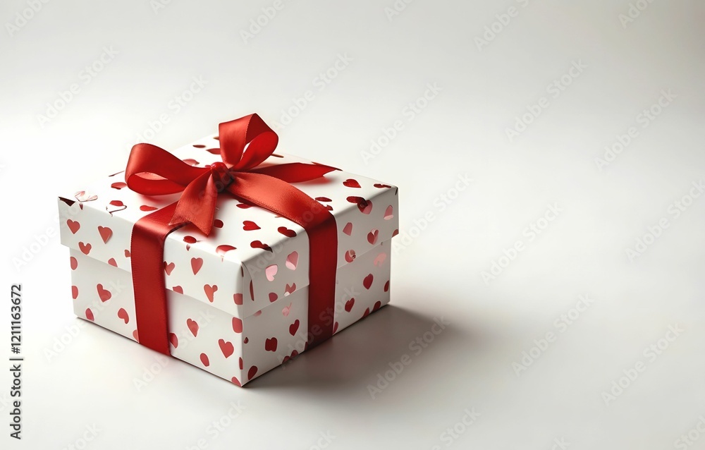 Obraz premium Valentine's day sweet red ribbon gift box on white background for love content - a special gift give to present true love and affection on special occasion