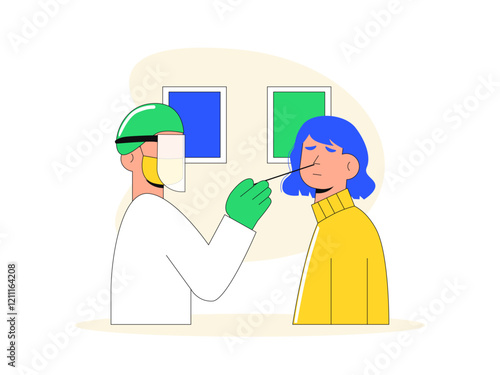 Doctor doing PCR test. Healthy problems illustrations. Flat vector illustrations