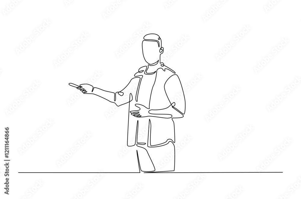 businessman doing presentation in continuous one line drawing. Business concept in single line art illustration. Editable vector. businessman doing presentation in continuous one line drawing. Business concept in single line art illustration. Editable vector.