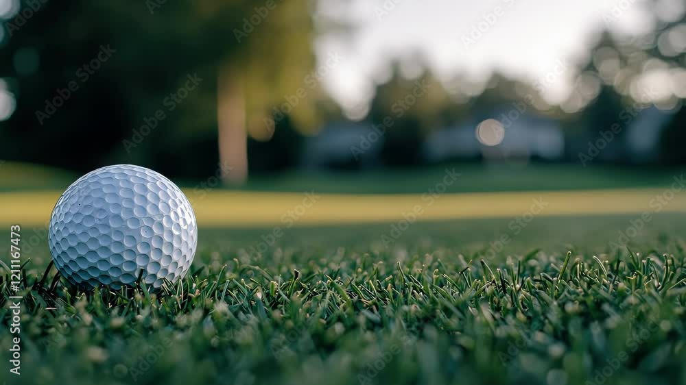 Close Up of Golf Ball on Grass, Ready for Sport Play and Action Close Up of Golf Ball on Grass, Ready for Sport Play and Action