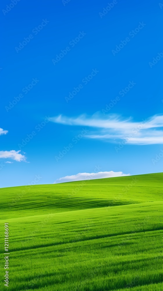 Fototapeta premium digital technology blue sky grass landscape poster background with generative