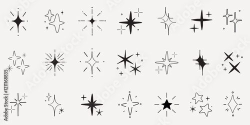 A collection of star shapes, featuring various star designs, star symbols, and star patterns. These star icons are diverse in style and form, showcasing star variations. Element vector set.
